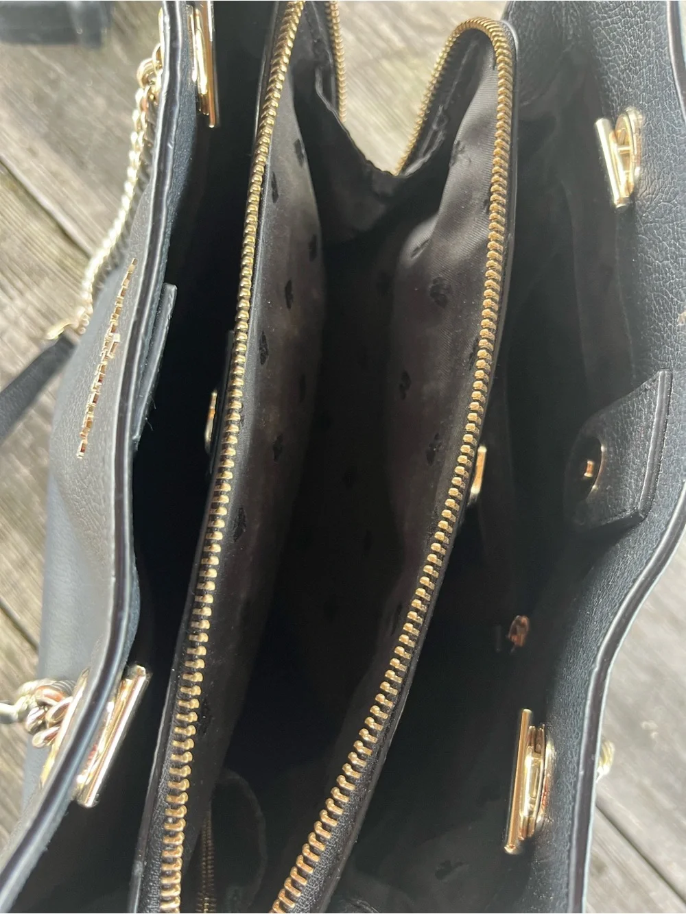 kate spade Black Pebbled Leather Shoulder Bag with Gold Chain Straps